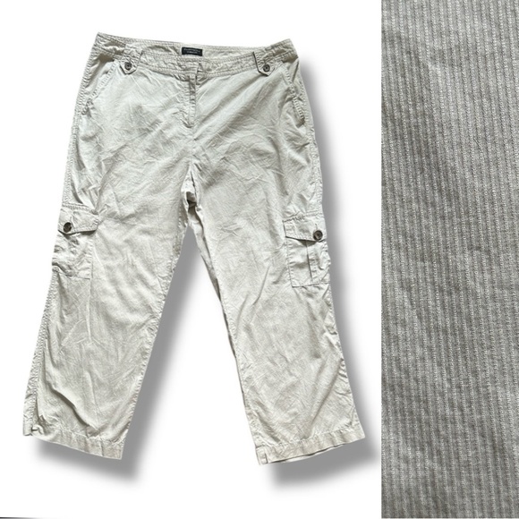 Y2K Charter Club Cream Pinstripe Ankle Cargo Pants Women’s Size 14 Preppy Spring - Picture 1 of 16